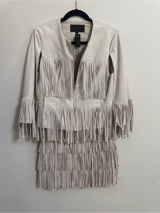 BCBGMaxAzria Dresses & Skirts - BCBGMaxAzria Light Beige Suede Fringe Jacket and Skirt Set